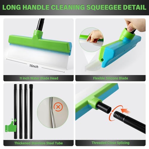 Gomake ‌11'' Window Squeegee with 20-63 Inch Telescopic Long Handle for Shower Glass Door,Car Windshield, Window, Mirror, Bathroom,Countertop,Floor Cleaning