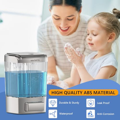 Manual Soap Dispenser, 23.7oz/700ml Wall Mount Soap Dispenser, Large Capacity Kitchen Bathroom Hand Soap Pump, Commercial Refillable Shampoo Shower Gel Lotion Dispenser, Chrome B - color: Chrome 700ml