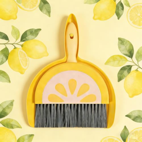 1Pcs Small Broom and Dustpan Set Cute Little Yellow Green Hand Mini Broom and Dustpan Set for Home Sofas Kitchen Countertops Storage Shelves Bathrooms Pet Areas - color: Yellow