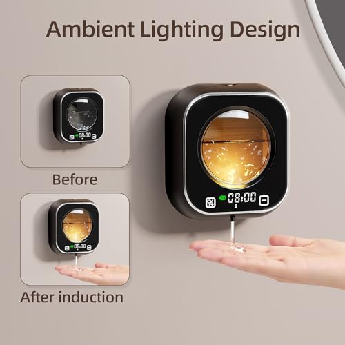 Automatic Liquid Soap Dispenser, Wall Mounted Soap Dispenser, 320ML Electric Touchless Rechargeable, Self-Cleaning & Transparent Window, No-Drill Waterproof for Bathroom, Kitchen - color: Black