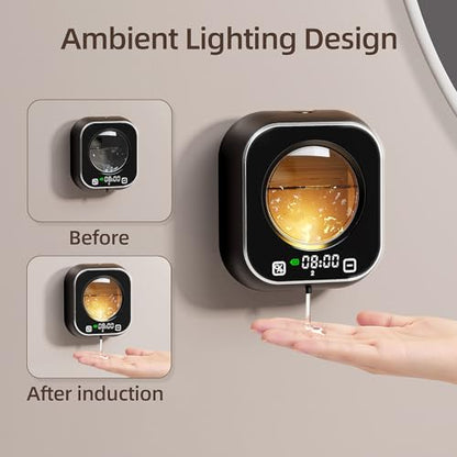 Automatic Liquid Soap Dispenser, Wall Mounted Soap Dispenser, 320ML Electric Touchless Rechargeable, Self-Cleaning & Transparent Window, No-Drill Waterproof for Bathroom, Kitchen - color: Black