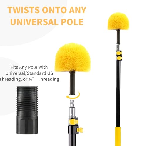 3 Pack Screw on Webster Cobweb Duster Head for Pole,Spider Web Remover Brush, Cobweb Duster Head Attachment,Fits Standard 3/4 inch Threaded Poles (3, Yellow) - color: Yellow