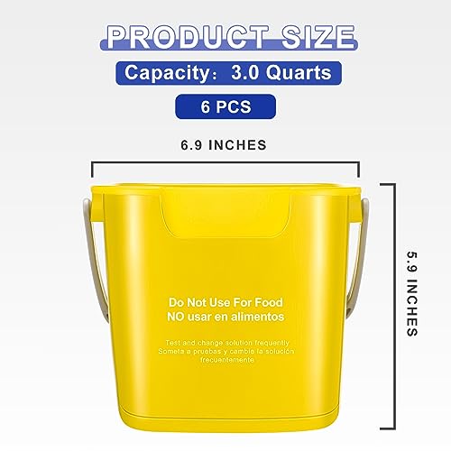 Roshtia 6 Pcs 3 Quart Cleaning Bucket Small Sanitizing Square Bucket Detergent Pail for Home Commercial Restaurant Kitchen Office School (Yellow) - color: Yellow