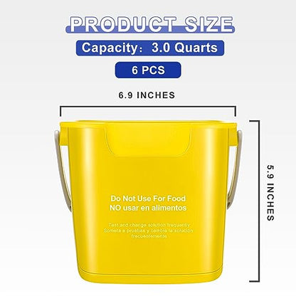 Roshtia 6 Pcs 3 Quart Cleaning Bucket Small Sanitizing Square Bucket Detergent Pail for Home Commercial Restaurant Kitchen Office School (Yellow) - color: Yellow
