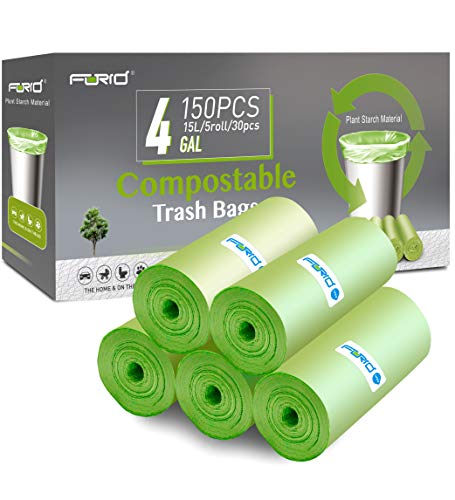 FORID 4 Gallon Garbage Bags, 150 Count, Unscented, Strong Trash Can Liners, 15 Liter Wastebasket Bags for Kitchen, Bathroom, Home Office, Green - style: 4 Gal (150 Count)