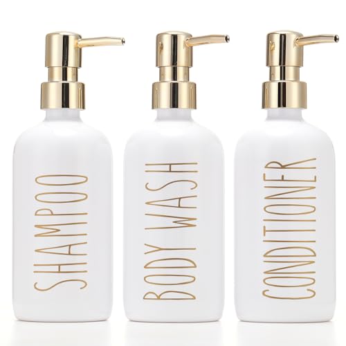 HOMCDALY Shampoo and Conditioner Dispenser Set of 3, 21oz Shower Soap Bottles with Pump, Refillable Shampoo Conditioner Body Wash Dispenser, Bathroom Shower Shampoo Bottles, Shampoo Container(P-Gold) - color: Gold-21oz