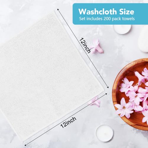 Orighty Washcloths Bulk, 200 Pack Highly Absorbent & Soft Feel Microfiber Face Towels, Multi-Purpose Wash Cloths & Hand Towels for Bathroom, Hotel, Spa, and Gym, 12x12 Inch, White - color: White