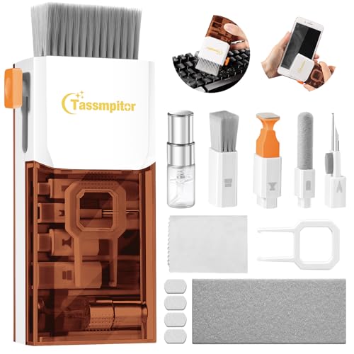 Tassmpitor Laptop Screen Keyboard Cleaner Kit, All in 1 Electronics Cleaning Tool for MacBook iPad iPhone Pro Cell Phone, Brush Tool for Tablet, Computer, PC Monitor,TV Camera Lens with Patent, Brown - color: Coffee Brown