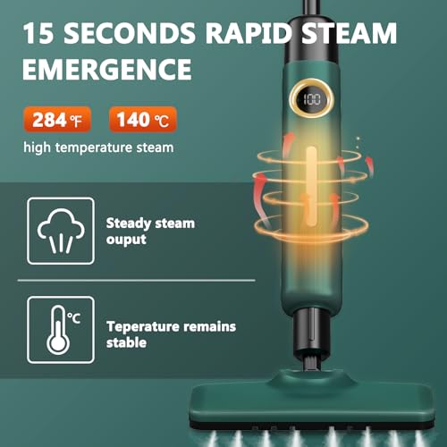 KEROMEE Steam Mop With 2 Washable Pads for Multi-floor Cleaning, High Temperature Steamer Cleaner for Sealed Hard Floors, Hardwood, Tile, Laminate