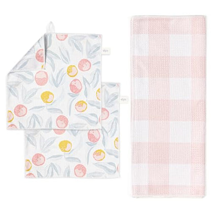 ELYN Microfiber Kitchen Dish Towel & Dish Cloth Set, Quick-Dry & Absorbent Waffle Weave Cleaning Cloths, Set of One Kitchen Towel & Two Washcloths, Paper Towels Alternative (Oranges & Gingham) - color: Oranges & Gingham, style: Towel & Cloth Set