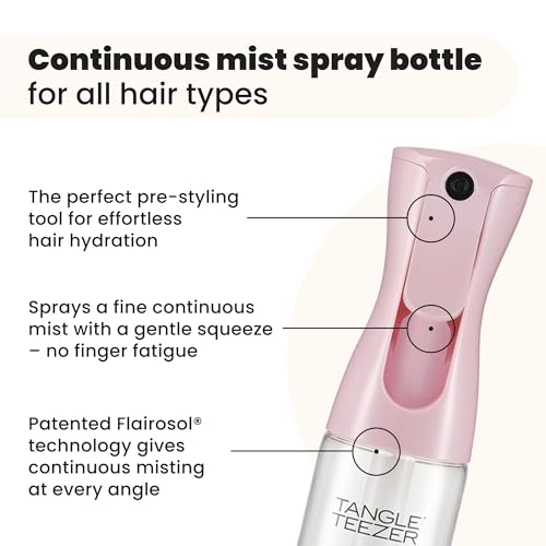TANGLE TEEZER Travel-Size Fine Mist Continuous Spray Bottle, Reusable and Refillable, for Hair Detangling and Styling, 6.1 oz, Millennial Pink - color: Millennial Pink, size: 6.1 Ounces