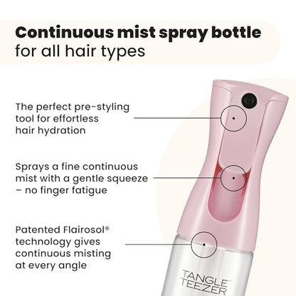 TANGLE TEEZER Travel-Size Fine Mist Continuous Spray Bottle, Reusable and Refillable, for Hair Detangling and Styling, 6.1 oz, Millennial Pink - color: Millennial Pink, size: 6.1 Ounces