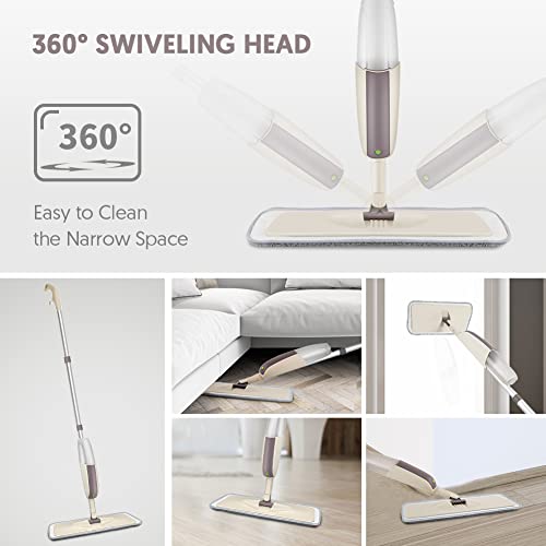 HOMTOYOU Spray Mops for Floor Cleaning: Wet Mop with 3 Washable Pads | Microfiber, Multi-Surface Floor Cleaning, Wet and Dry Use, Rotating Head, 410ML Refillable Bottle