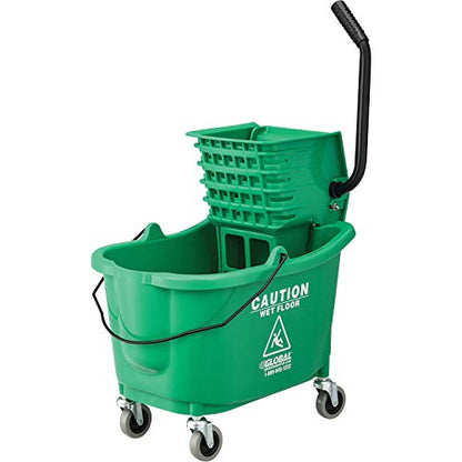 Global Industrial Commercial Mop Bucket and Wringer Combo with Side Press, 38 Quart Capacity, Durable Corrosion-Resistant Polypropylene, 3" Swivel Casters, Green - color: Green
