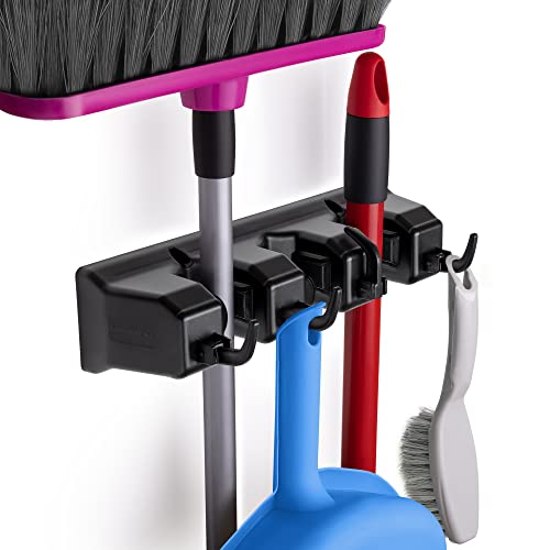 Zulay Home Mop and Broom Organizer Wall Mount - Easy to Install Mop and Broom Holder Wall Mount for Storing Cleaning Supplies - Organizer Utility Racks Mop Holder and Broom Hanger (3 Slots, Black) - color: Black, size: 3-Slot