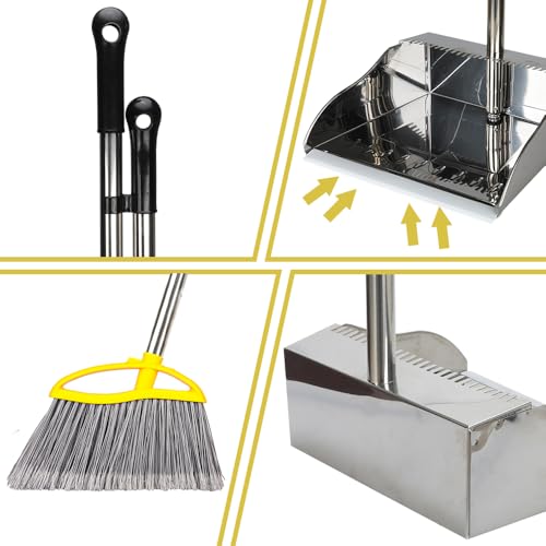 Stainless Steel Dustpan with Outdoor Stiff Bristles Broom,Long Handle Metal Dust Pan and Heavy Duty Broom for Home,Lobby,Office - style: Dustpan and Broom