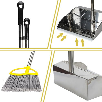 Stainless Steel Dustpan with Outdoor Stiff Bristles Broom,Long Handle Metal Dust Pan and Heavy Duty Broom for Home,Lobby,Office - style: Dustpan and Broom