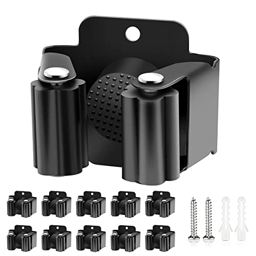 Verdenu 10 Pack Broom Holder Wall Mount, Mop Holder Wall Mounted, Stainless Steel Command Broom Holder with Screws, Garden Tool Rack Wall Mount for Kitchen, Home, Bathroom, Garage Storage, Black - color: Black, size: 10 Pack