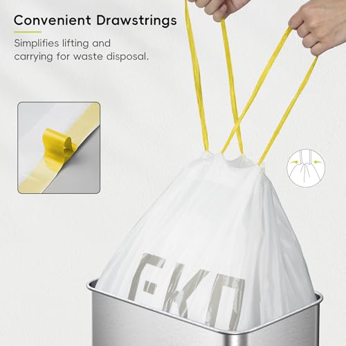 EKO 12.9 Gallon / 45-49 Liter, 110 Count Drawstring Trash Bags, Extra-Strong Unscented Garbage Bags, Easy-Dispense Roll for Kitchen & Household Use, Resists Tears, Leaks and Punctures, Code J, White - size: 110 Count (Pack of 1), style: 12.9 Gallon Bags/C