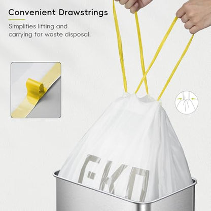 EKO 12.9 Gallon / 45-49 Liter, 110 Count Drawstring Trash Bags, Extra-Strong Unscented Garbage Bags, Easy-Dispense Roll for Kitchen & Household Use, Resists Tears, Leaks and Punctures, Code J, White - size: 110 Count (Pack of 1), style: 12.9 Gallon Bags/C