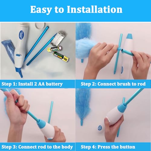 Multifunction Dust Collector Cleaning Brush Feather-Spin Duster Cleaning Tool for Home Office Battery-Driven Electric Dust Collector Multifunction Rotary- Cordless Cleaning Brush with Rod