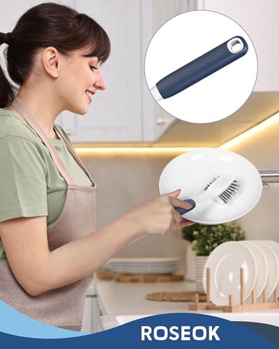 ROSEOK Dish Brush, Dish Scrubber, Nylon Bristles with Built-in Scraper | For Cleaning Dishes, Pots, Non-Stick Pans and Sinks, Navy Blue, 2 Pack - color: Navy Blue