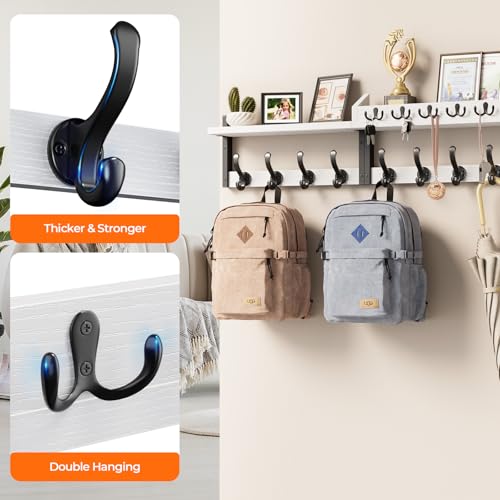 Evermagin 35" Coat Rack Wall Mount with Shelf, 4 in 1 Coat and Key Hanger with 13 Metal Hooks, Entryway Wall Mounted Shelf with Mail Holder for Living Room, Bedroom, White - color: White, size: 35 inch