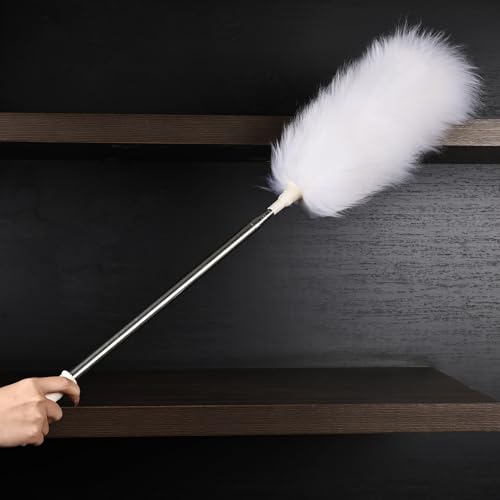 Extendable Lambswool Duster 29-110 Inch,Anti-Static Flexible Head, Stainless Steel Pole for Cleaning High Ceiling,Fan,Furniture,Roof Dusting - size: 110inch