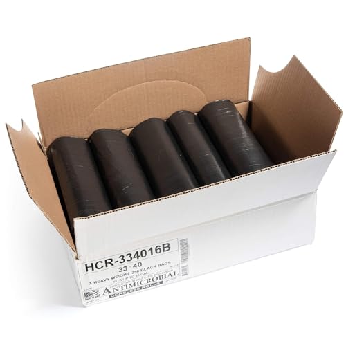 Aluf Plastics High Density Trash Bags, 33 Gallon, 1000 Count, 16 Micron (eq), 33" x 40", Black, for Bathroom, Office, Industrial, Commercial, Janitorial, Municipal, Recycling - color: Black, style: 33 Gal, 16 Micron Equiv, 1,000 Count
