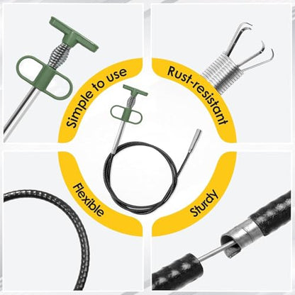 2-in-1 Drain Cleaning Tool Kit, 35" Flexible Plumbing Snake Grabber Tool with Strong 4-Claw & Drain Weasel Hair Remover