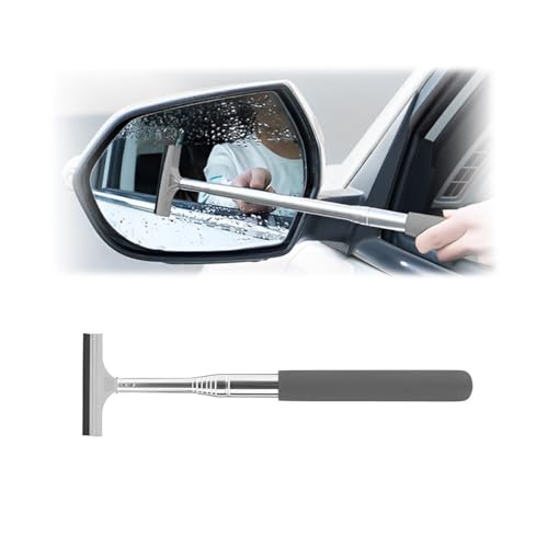 Car Rearview Mirror Wiper, Retractable Auto Glass Squeegee, Water Cleaner with Telescopic Long Rod, Portable Cleaning Tool for All Vehicles, Universal Automotive Accessories (Grey) - color: Gray