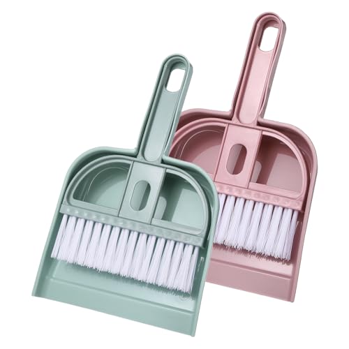 uxcell 2 Pcs Mini Dustpan and Brush Set, Small Broom and Dustpan Set for Home Office Tabletops Sofas Keyboards Cleaning, Pink/Blue - color: Pink/Blue