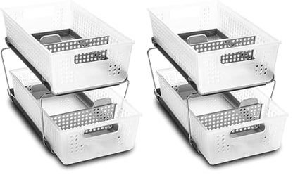 madesmart 2 Tier Bath Organizer,Undersink Storage with Sliding Drawers,for Cleaning Supplies, Pantry, Sponges,Bottles&Kitchen Essentials,Adjustable Dividers&Pull Out Sliding Baskets,Frost, (Pack of 2) - size: 2-Pack
