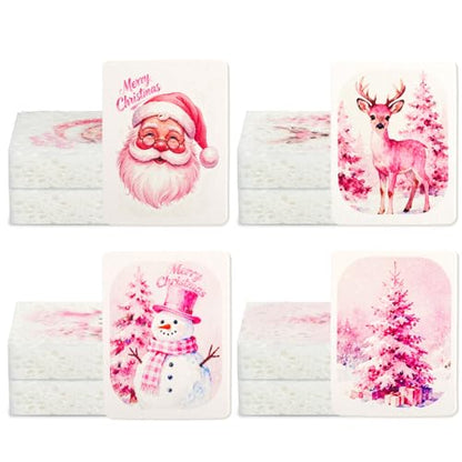 Chengu 12 Pcs Christmas Kitchen Sponges Pink Santa Reindeer Snowman Xmas Tree Water Absorbing Dish Washing Sponge Non Scratch Household Cleaning Scrub Sponges for Holiday Home Kitchen Bathroom - style: Christmas