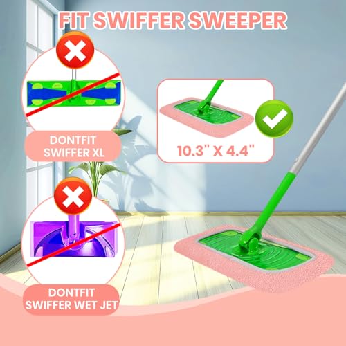 6 Pack Reusable Microfiber Mop Pads - Compatible with Sweeper, Reusable Mop Pads, Washable Dry Cloths & Wet Pads Refill for Hardwood Laminate Tile Floor Cleaning (6, Pink, M) - color: Pink