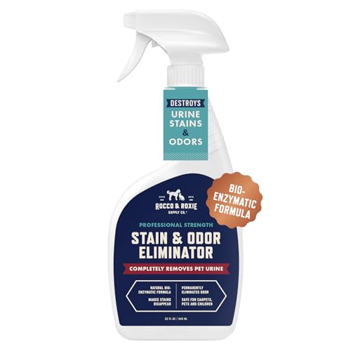 Rocco & Roxie Supply Co. Stain & Strong Odor Eliminator, Enzyme Cleaner, Pet Odor Eliminator for Home - Carpet Stain Remover for Cats & Dog Pee - Urine Destroyer - Carpet Cleaner Spray Clear, 32 Fl Oz - size: 32 Fl Oz (Pack of 1)