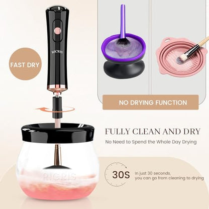 RICRIS Electric Makeup Brush Cleaner and Dryer Machine - Super Fast Clean and Dry Make Up Brushes - Automatic Cosmetic Brush Spinner Washer Tools - color: Black