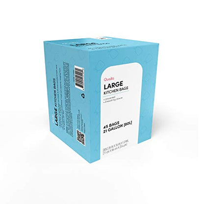 UNSCENTED 21 Gal / 80 Liter | Drawstring Closure Trash Bag | Heavy Duty By Qualia (UNSCENTED, 45 BAGS) - size: 45 Count (Pack of 1), style: UNSCENTED