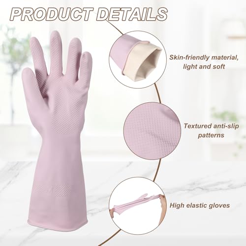 uxcell Rubber Cleaning Gloves, Reusable Household Dishwashing Long Rubber Gloves with Non-slip Grip - color: Pink Purple, size: Medium