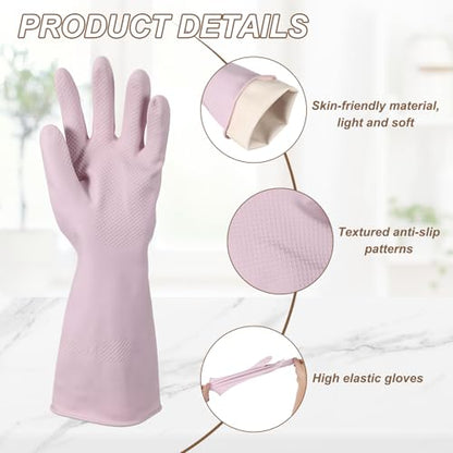 uxcell Rubber Cleaning Gloves, Reusable Household Dishwashing Long Rubber Gloves with Non-slip Grip - color: Pink Purple, size: Medium