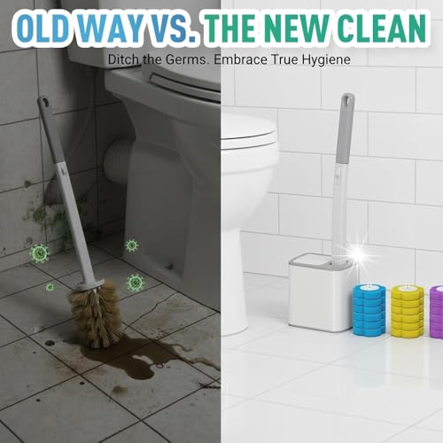 Disposable Toilet Brush with 24 PCS Replaceable Heads, Deep Cleaning Hygienic Bathroom Toilet Bowl Cleaning System with Holder