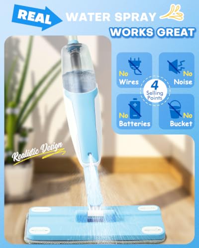 Kids Spray Mop, Blue Toddler Cleaning Set with Refillable Water Spray Tank, Lightweight Pretend Play Mop Toy for Boys Girls, Montessori Housekeeping Toy Gift - size: Blue, style: Spray Mop