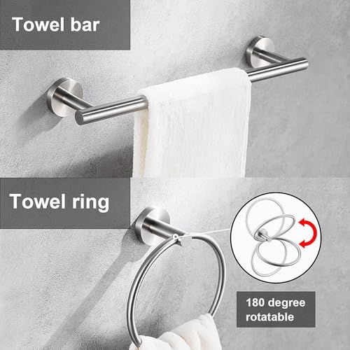 12 Pieces Brushed Nickel Bathroom Hardware Accessories Set Hand Towel Ring 16&23.6 inch Round Towel Bar Silver Toilet Paper Holder Towel Hooks 4 Pieces SUS 304 Stainless Steel,Heavy Duty,Wall Mounted - color: Brushed Nickel, size: 12 piece 24"