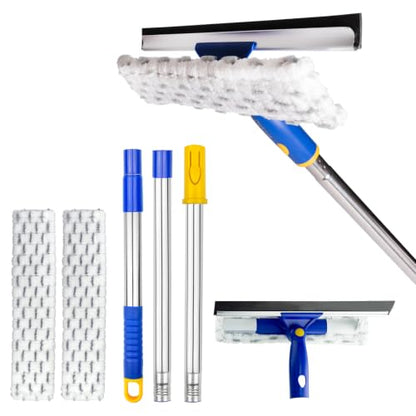 Squeegee for Window Cleaning with Extendable Pole, 53" 2-in-1 Window Cleaning Tool Kit, Shower Squeegee with Long Handle, Indoor/Outdoor High Window Cleaning-Two Pads - size: 53"