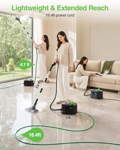 Taskstar Powerful High Pressure Steam Cleaner for Deep Cleaning | 8 mins rapid heat, 1.6L tank for 50-min continuous vapor, 22 tools; tackles kitchen grease, bathroom grout & car detailing