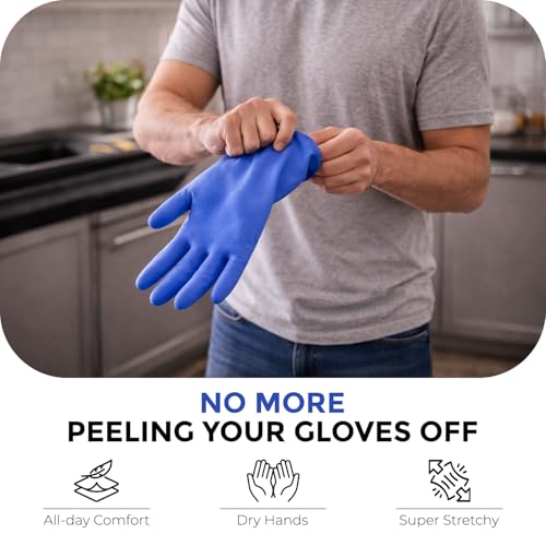 LADWA Non-Slip Household Cleaning Reusable Dishwashing Gloves for Kitchen Gardening Flexible Long-lasting Waterproof Gloves - color: Blue, size: Pack of 2
