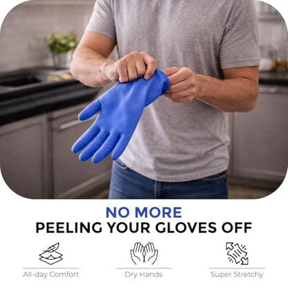LADWA Non-Slip Household Cleaning Reusable Dishwashing Gloves for Kitchen Gardening Flexible Long-lasting Waterproof Gloves - color: Blue, size: Pack of 2