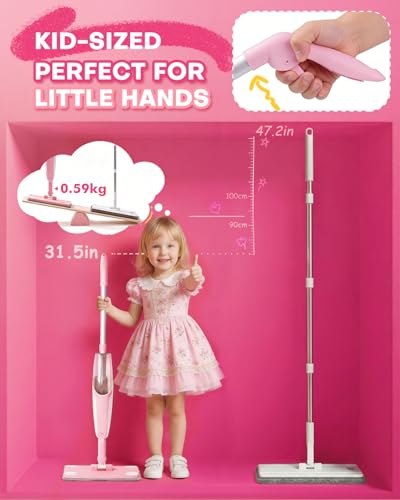 Pink Mini Spray Mop for Toddler-Girls Montessori Cleaning Toy that Real Spray Water,Pretend Playhouse Essentials for Girls Ages 3-8,Toddler Educational Housekeeping Set - size: Pink, style: Spray Mop