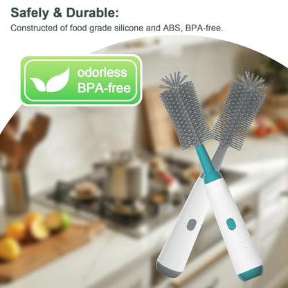 Electric Baby Bottle Brush Cleaner with Extended Handle & Drying Holder, Baby Bottle Brush Set with Silicone Bottle/Nipple/Crevice/Brush,Straw Cleaner,Lifesaver Automatic Bottle Cleaner,Gray - color: Gray White