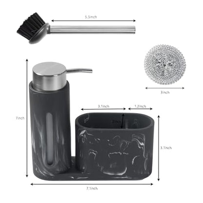 Kitchen Soap Dispenser Set 3 in 1, Dish Soap Dispenser with Sponge Holder, Dish Brush & Brush Holder, Kitchen Sink Caddy Organizer for Countertop, Rustproof（Black） - color: Black
